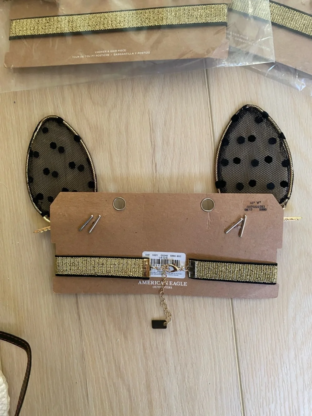 American Eagle Outfitters Polka Dot Animal Ear Clips w Gold Choker Halloween